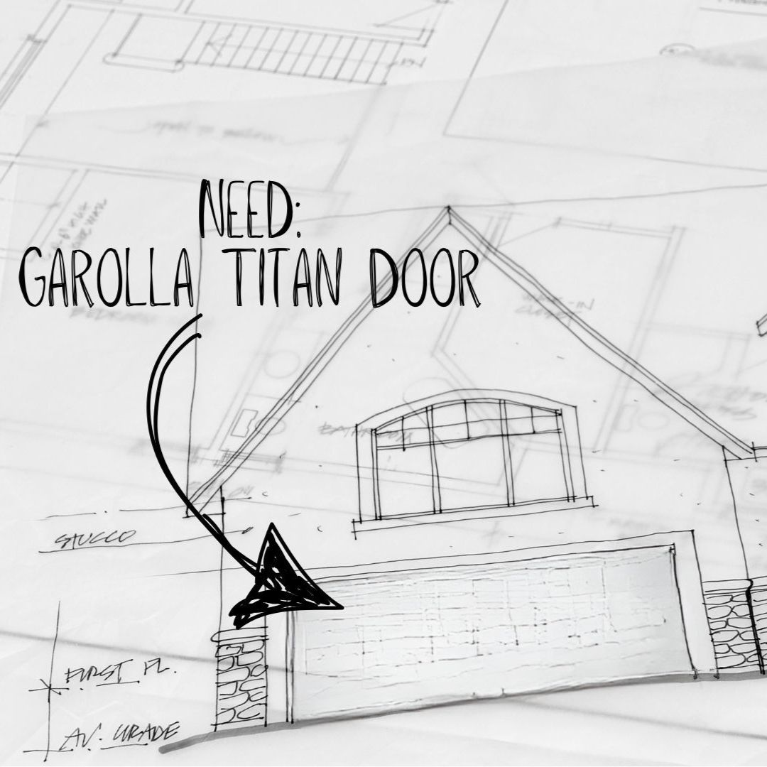 blue print style drawing of a house with space for a large roller garage door