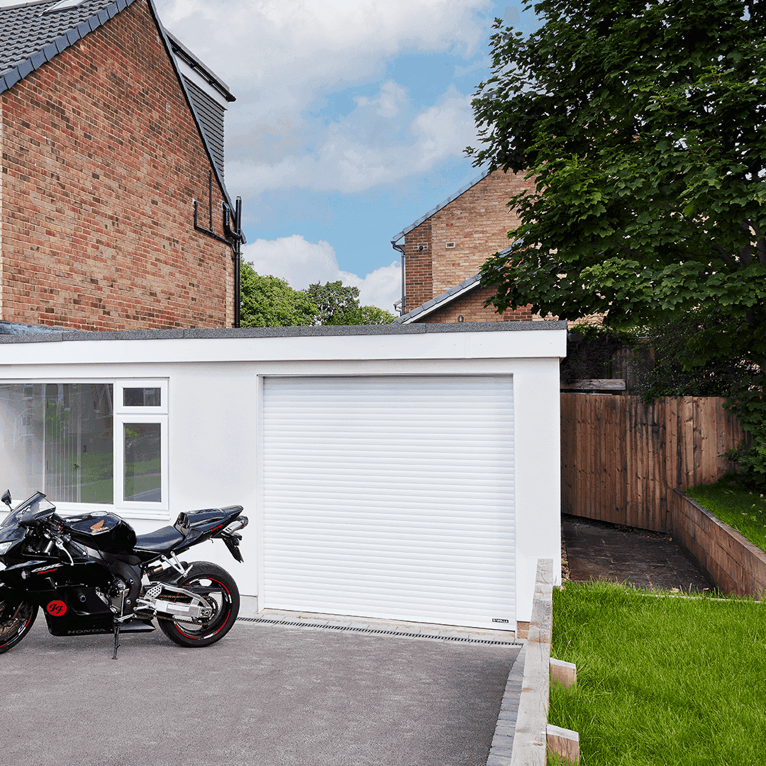 Motorbike parked in front of Garolla Transform electric garage door