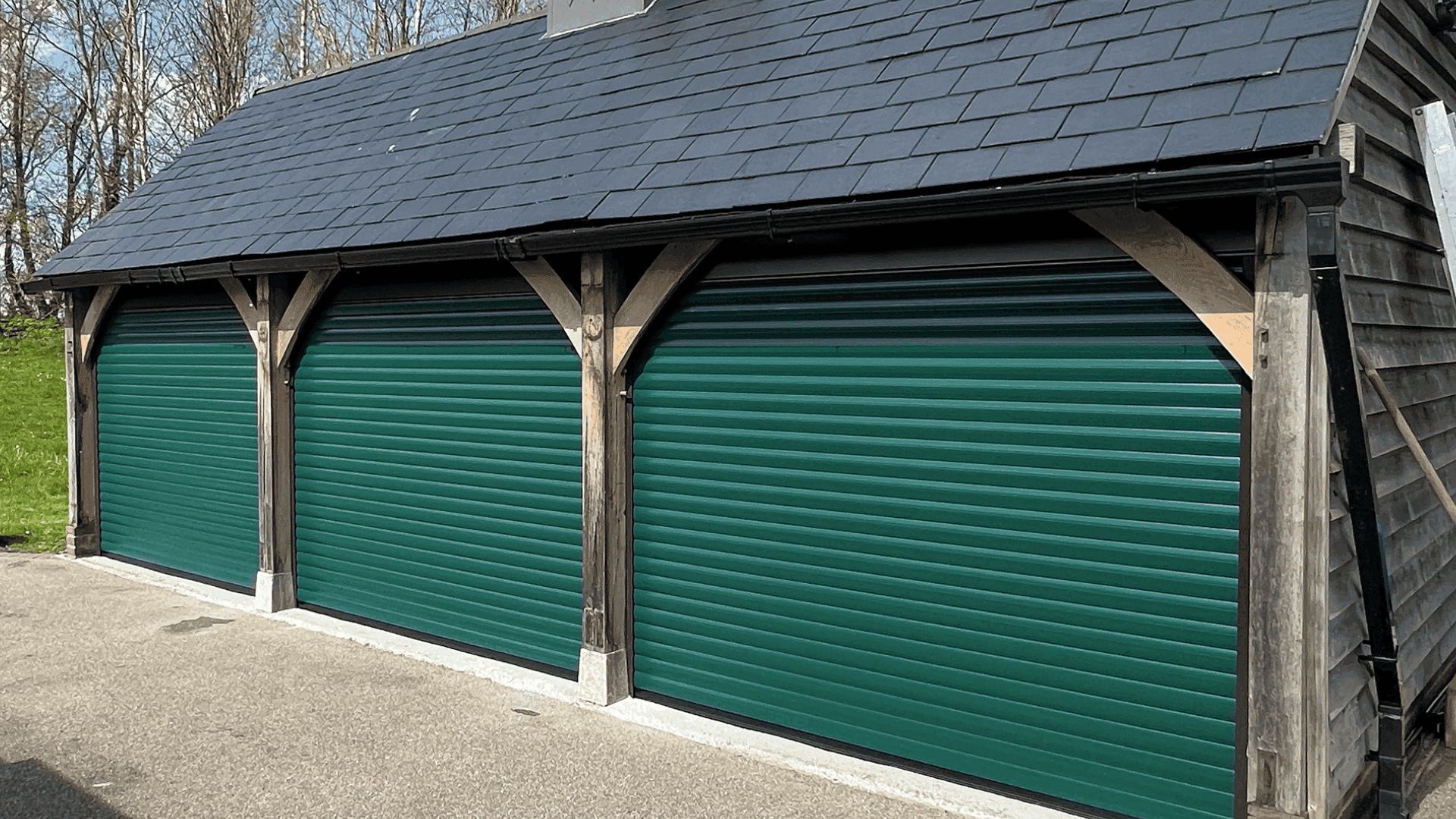 Garolla green roller door on a carport