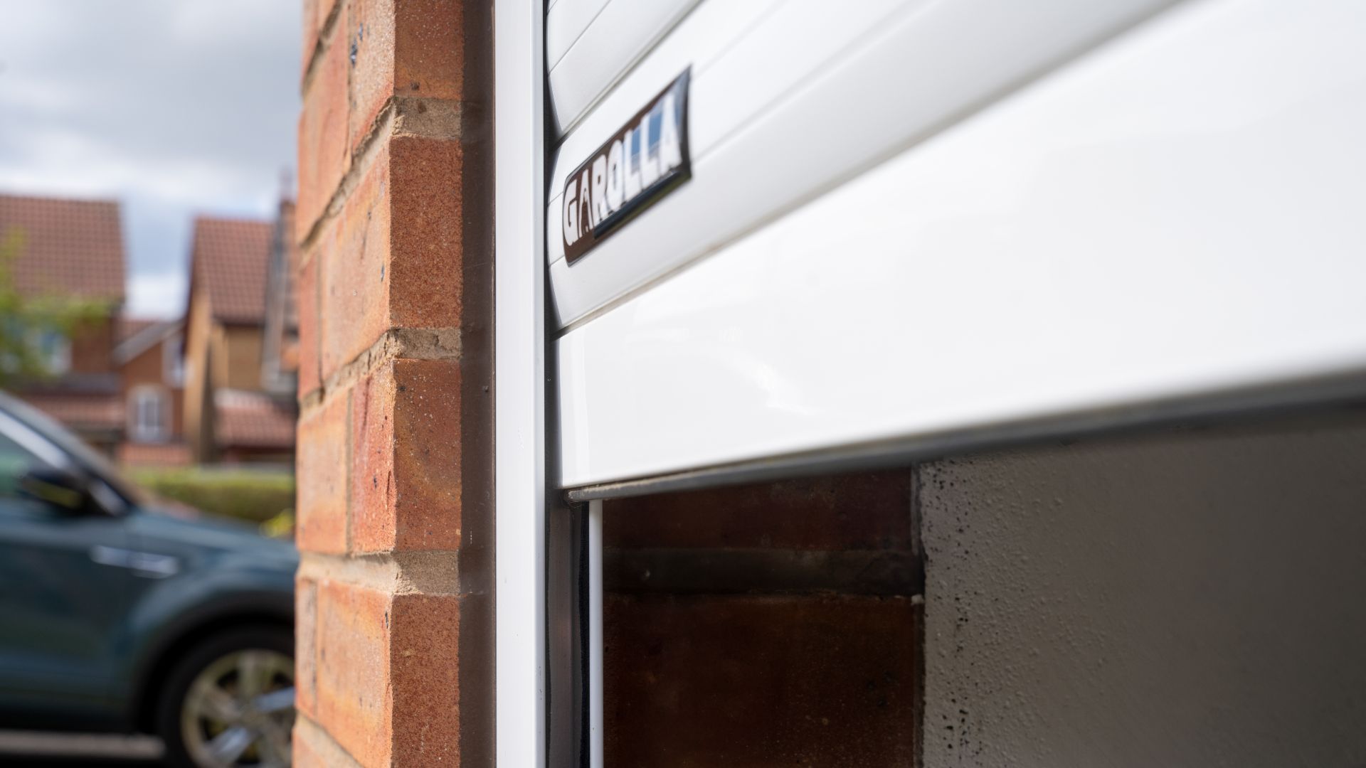 Close up of white Garolla roller door