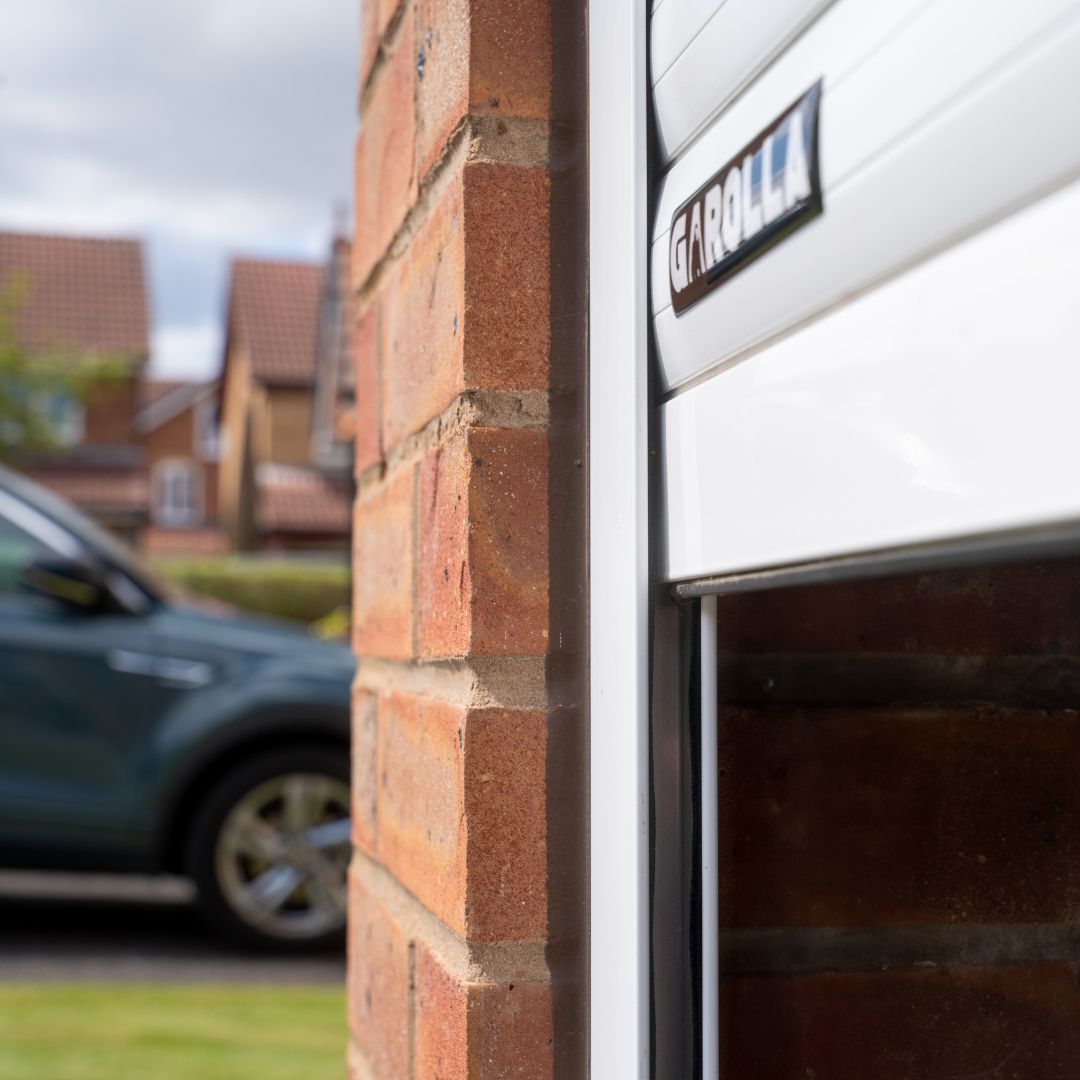 Close up of white Garolla roller door