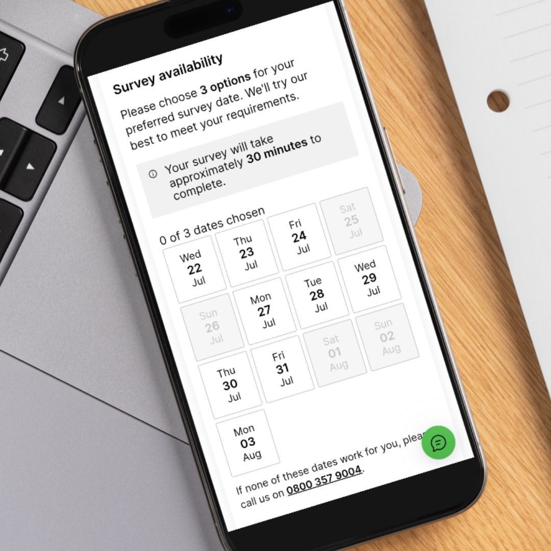 Survey booking calendar on Garolla website